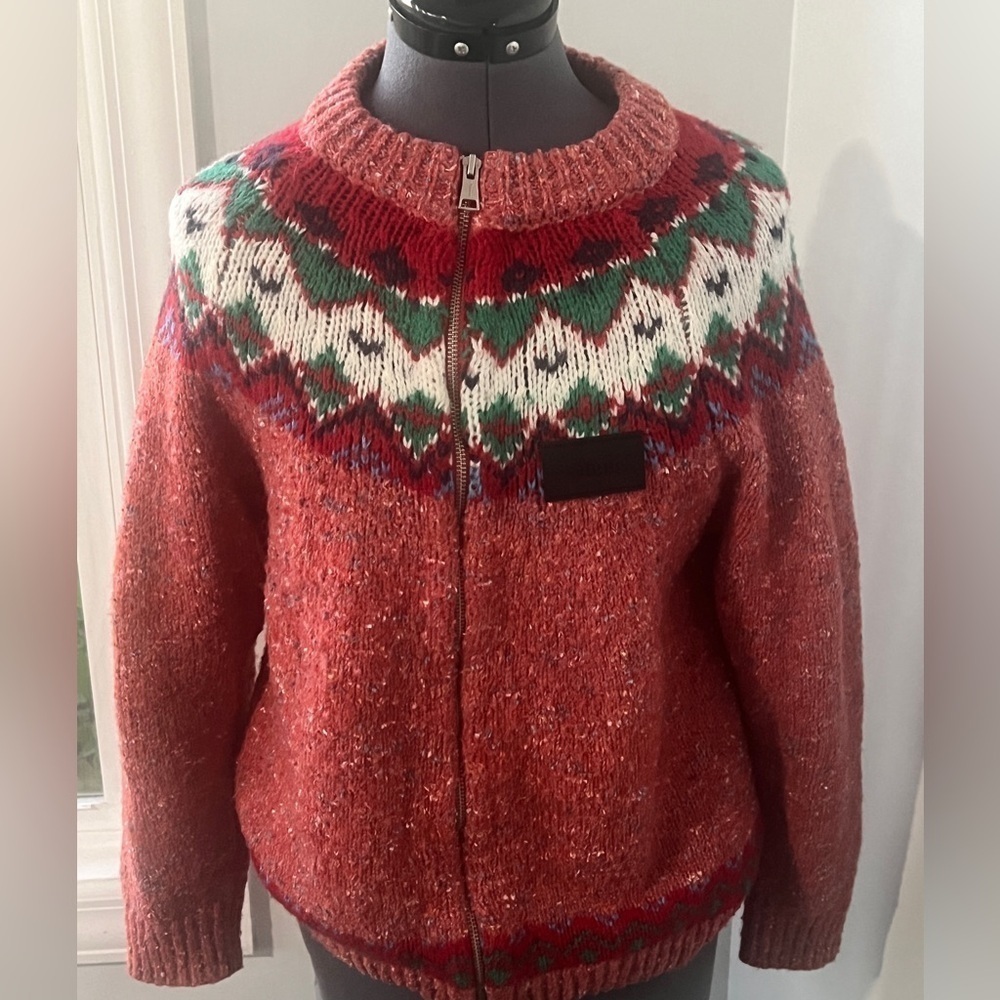 CHUU Sz Small Korean Fashion zip up Sweater Fair aisle Crocheted wool Sweater